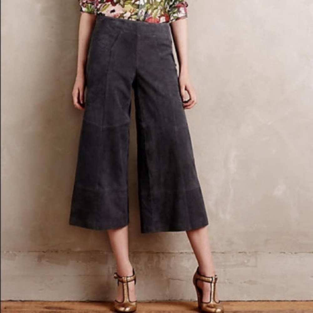 Anthropologie Suede Wide Leg Crop Pants